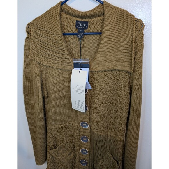 Pure Handknit Cardigan Sweater Patchwork Cotton Stretch Button Front Size M/L - Picture 9 of 15